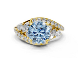 Yellow gold Fancy Blue Round  Diamond Halo Ring with Marquise and Pavé Band in Prong Setting_76