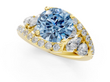 Yellow gold Fancy Blue Round  Diamond Halo Ring with Marquise and Pavé Band in Prong Setting_77