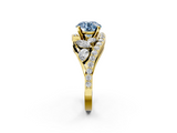 Yellow gold Fancy Blue Round  Diamond Halo Ring with Marquise and Pavé Band in Prong Setting_78