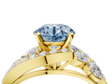 Yellow gold Fancy Blue Round  Diamond Halo Ring with Marquise and Pavé Band in Prong Setting_80