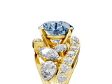 Yellow gold Fancy Blue Round  Diamond Halo Ring with Marquise and Pavé Band in Prong Setting_81