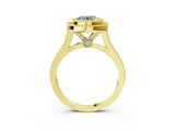 Yellow gold Fancy Blue Round  Diamond Halo Ring with Milgrain Frame and Pavé Band 3