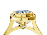 Yellow gold Fancy Blue Round  Diamond Halo Ring with Milgrain Frame and Pavé Band 4