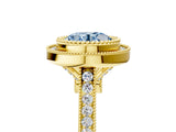 Yellow gold Fancy Blue Round  Diamond Halo Ring with Milgrain Frame and Pavé Band 5