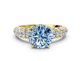 Yellow gold Fancy Blue Round  Diamond Pavé Band Solitaire Ring with Four-Prong Setting_49