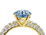 Yellow gold Fancy Blue Round  Diamond Pavé Band Solitaire Ring with Four-Prong Setting_53