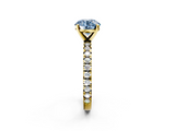 Yellow gold Fancy Blue Round  Diamond Pavé Band Solitaire with Four-Prong Setting_197