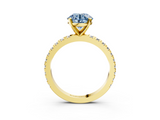 Yellow gold Fancy Blue Round  Diamond Pavé Band Solitaire with Four-Prong Setting_198