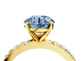 Yellow gold Fancy Blue Round  Diamond Pavé Band Solitaire with Four-Prong Setting_199