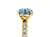 Yellow gold Fancy Blue Round  Diamond Pavé Band Solitaire with Four-Prong Setting_200