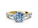 Yellow gold Fancy Blue Round  Diamond Pavé Band Solitaire with Four-Prong Setting_3