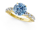 Yellow gold Fancy Blue Round  Diamond Pavé Band Solitaire with Four-Prong Setting_4