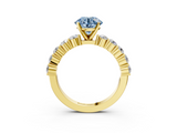 Yellow gold Fancy Blue Round  Diamond Pavé Band Solitaire with Four-Prong Setting_6