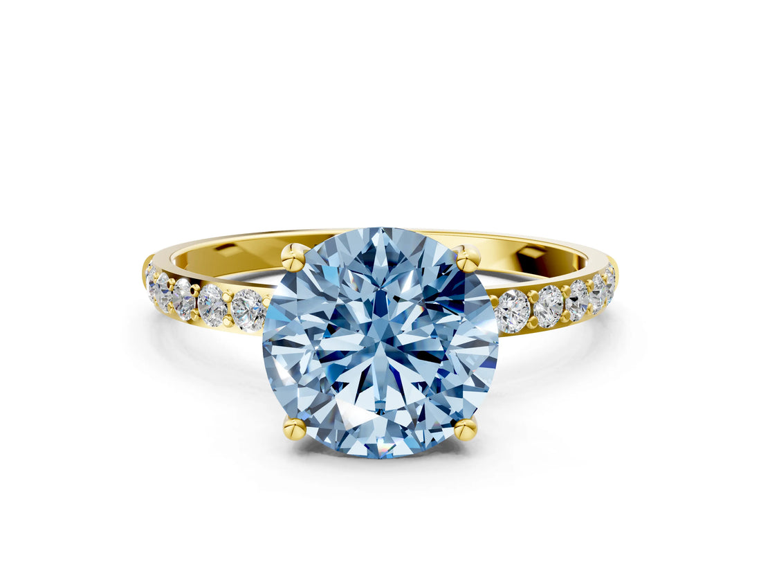 Yellow gold Fancy Blue Round  Diamond Pavé Band with Six-Prong Setting_31