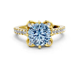 Yellow gold Fancy Blue Round  Diamond Pave Band with Floral Prong Setting_27