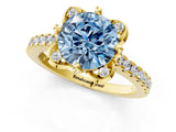 Yellow gold Fancy Blue Round  Diamond Pave Band with Floral Prong Setting_28