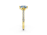 Yellow gold Fancy Blue Round  Diamond Pave Band with Floral Prong Setting_29