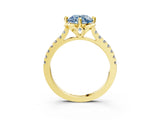 Yellow gold Fancy Blue Round  Diamond Pave Band with Floral Prong Setting_30