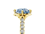 Yellow gold Fancy Blue Round  Diamond Pave Band with Floral Prong Setting_32