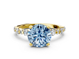 Yellow gold Fancy Blue Round  Diamond Prong Set Engagement Ring with Pave Band_185