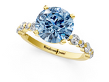 Yellow gold Fancy Blue Round  Diamond Prong Set Engagement Ring with Pave Band_186
