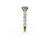 Yellow gold Fancy Blue Round  Diamond Prong Setting with Side Stones on a Pave Band_102