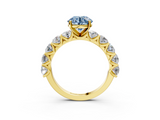 Yellow gold Fancy Blue Round  Diamond Prong Setting with Side Stones on a Pave Band_103