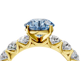 Yellow gold Fancy Blue Round  Diamond Prong Setting with Side Stones on a Pave Band_104