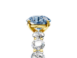 Yellow gold Fancy Blue Round  Diamond Prong Setting with Side Stones on a Pave Band_105