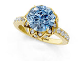 Yellow gold Fancy Blue Round  Diamond Solitaire Ring with Shared Prong Pavé Band_160