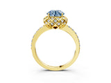 Yellow gold Fancy Blue Round  Diamond Solitaire Ring with Shared Prong Pavé Band_162