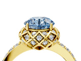 Yellow gold Fancy Blue Round  Diamond Solitaire Ring with Shared Prong Pavé Band_163