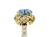 Yellow gold Fancy Blue Round  Diamond Solitaire Ring with Shared Prong Pavé Band_164