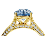Yellow gold Fancy Blue Round  Diamond Solitaire with Pave Band and Six-Prong Setting_24