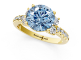 Yellow gold Fancy Blue Round  Diamond Three-Stone Pave Band with Four-Prong Setting_21
