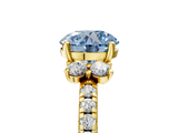 Yellow gold Fancy Blue Round  Diamond Three-Stone Pave Band with Four-Prong Setting_25