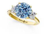 Yellow gold Fancy Blue Round  Diamond Three-Stone Ring with Trapezoid Side Stones and Prong Setting_18