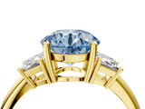 Yellow gold Fancy Blue Round  Diamond Three-Stone Ring with Trapezoid Side Stones and Prong Setting_21