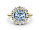 Yellow gold Fancy Blue Round  Halo Cluster Diamond Engagement Ring with Prong Setting and Polished Band_19