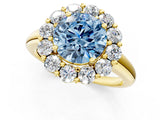 Yellow gold Fancy Blue Round  Halo Cluster Diamond Engagement Ring with Prong Setting and Polished Band_20