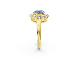 Yellow gold Fancy Blue Round  Halo Cluster Diamond Engagement Ring with Prong Setting and Polished Band_21