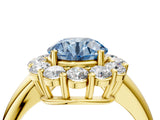 Yellow gold Fancy Blue Round  Halo Cluster Diamond Engagement Ring with Prong Setting and Polished Band_23