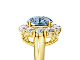 Yellow gold Fancy Blue Round  Halo Cluster Diamond Engagement Ring with Prong Setting and Polished Band_24