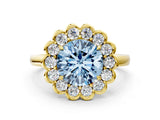 Yellow gold Fancy Blue Round  Halo Cluster Diamond Engagement Ring with Solitaire Band and Prong Setting_49