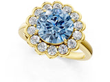 Yellow gold Fancy Blue Round  Halo Cluster Diamond Engagement Ring with Solitaire Band and Prong Setting_50