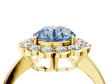Yellow gold Fancy Blue Round  Halo Cluster Diamond Engagement Ring with Solitaire Band and Prong Setting_53
