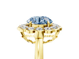 Yellow gold Fancy Blue Round  Halo Cluster Diamond Engagement Ring with Solitaire Band and Prong Setting_54
