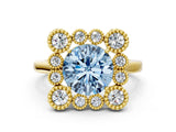 Yellow gold Fancy Blue Round  Halo Diamond Cluster Engagement Ring with Milgrain Bezel Setting and Solitaire Band_45