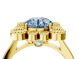 Yellow gold Fancy Blue Round  Halo Diamond Cluster Engagement Ring with Milgrain Bezel Setting and Solitaire Band_49