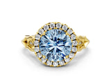 Yellow gold Fancy Blue Round  Halo Diamond Engagement Ring with Filigree Band and Four-Prong Setting_115